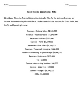 erven Contour geduldig Excel Income Statements - Nike - Accounting Worksheet | TPT