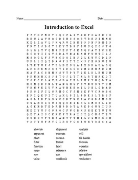 Preview of Excel Introduction Word Search/Unscramble