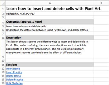 Preview of Excel: Learn how to insert and delete cells with pixel art