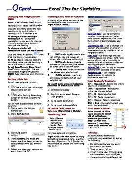 Preview of Excel Quick Reference Card for Statistics