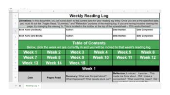 Preview of Excel Reading Log