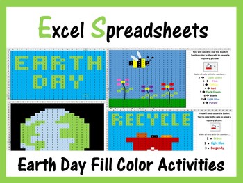 Preview of Excel Spreadsheets Earth Day Mystery Pictures Fill Color - Computer Lab
