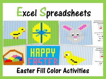 Preview of Excel Spreadsheets Easter Mystery Pictures Fill Color - (Pixel Art)