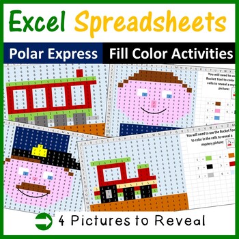 Preview of Christmas Polar Express Pixel Art in Microsoft Excel Spreadsheets