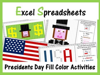 Preview of Excel Spreadsheets Presidents Day Mystery Pictures Fill Color (Pixel Art)