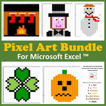 Preview of Excel Spreadsheets Seasonal Pixel Art Mystery Pictures Fill Color Bundle