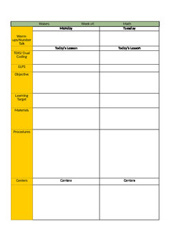 Preview of Excel Weekly Lesson Plan Template
