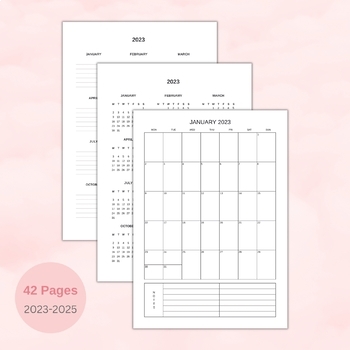 Editable calendar 2023, 2024, 2025, Excel template calendar, 2023 to 2025,