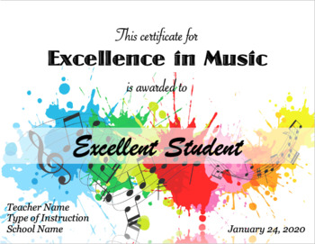 Preview of Excellence in Music Award Template