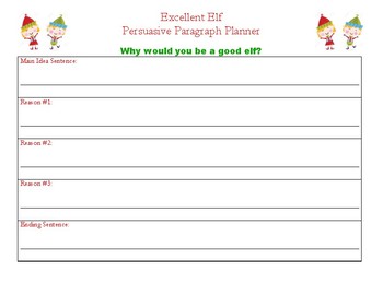 Preview of Excellent Elf Persuasive Writing Template