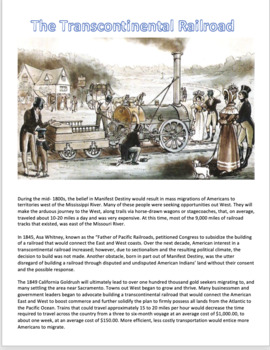 Preview of Excellent Transcontinental Railroad Reader w/ ?s-Great Add to a Civil War Unit!