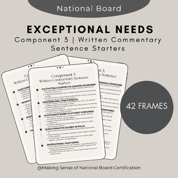 Preview of National Board Exceptional Needs: Component 3 Written Commentary Sentences