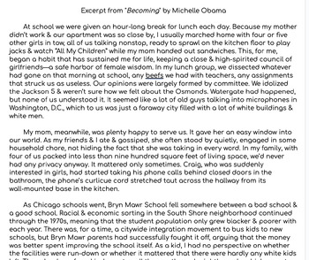 Preview of Excerpt from "Becoming" by Michelle Obama with two practice EOC/TCAP Questions