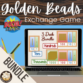 Preview of Montessori Golden Beads Exchange Game Boom Cards BUNDLE  Digital Montessori Math