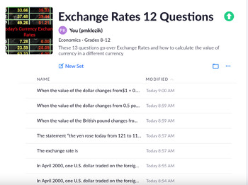 Preview of Exchange Rates 12 Questions Plickers/Exit Ticket