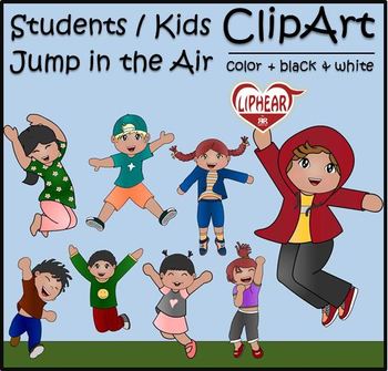 kids jumping clipart black and white