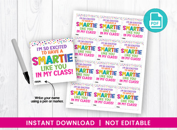 Preview of Excited to have a SMARTIE like you Square Tags, Teddy Bear Gift Ideas