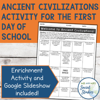 Preview of First Day of School Activity for Ancient Civilizations or Ancient World History