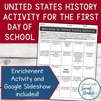 Preview of First Day of School Activity for US History | United States History Icebreaker