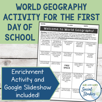 Preview of First Day of School Activity for World Geography or World Cultures
