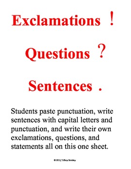 Preview of Exclamations, Questions, & Statements -Capital Letters & Punctuation Bell Ringer