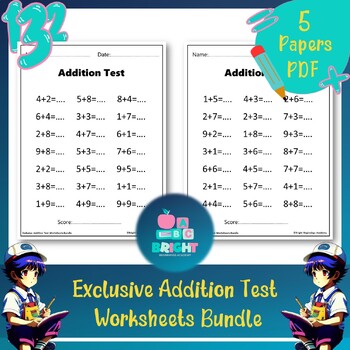 Preview of Exclusive Addition Test Worksheets Bundle, 5 Fun and Easy Exercises for Kids