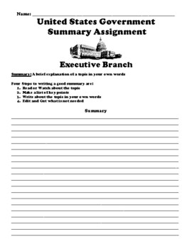 executive branch assignment answer key