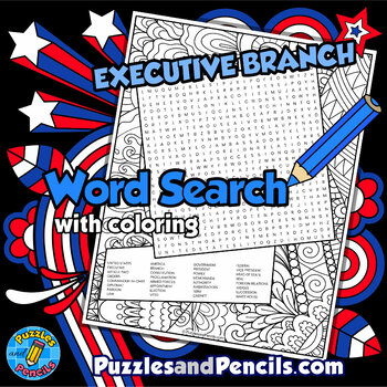 Preview of Executive Branch - US Government Word Search Puzzle Activity with Coloring