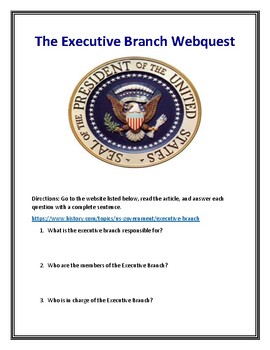 Preview of Executive Branch Webquest (With Answer Key!)