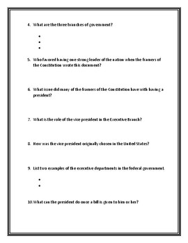 executive branch assignment answer key