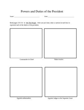 Preview of Executive Branch Worksheet (Drawing Cartoons)