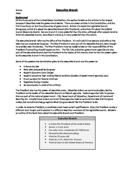 Executive Branch Worksheet Packet by 2nd Chance Works | TpT