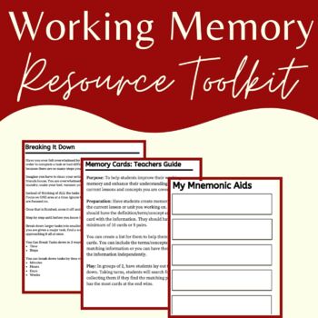 Preview of Executive Function Activities & Resources: Resource Toolkit Working Memory
