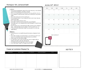 Preview of Executive Functioning Academic Planner for Students