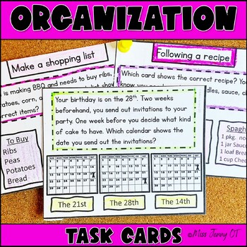 Preview of Middle School Executive Functioning Activities Organization Task Cards OT Speech
