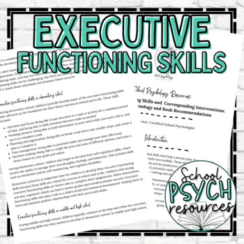 Preview of Executive Functioning Cheat Sheet Academic Impacts School Psychology Resource