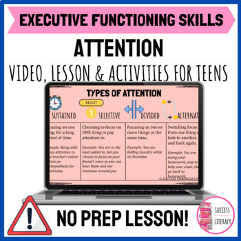 Preview of Executive Functioning Skills Attention Lesson & Activities for Teens