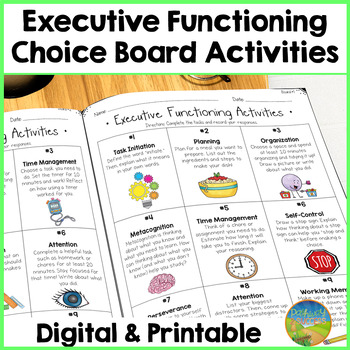 Preview of Executive Functioning Skills Choice Boards Activities & Worksheets