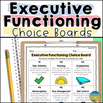Preview of Executive Functioning Skills Choice Boards - Elementary Worksheets & Activities