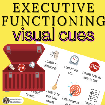 Preview of Executive Functioning Skills Handout, Posters & Flashcard with Visual Cues