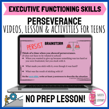 Preview of Executive Functioning Skills Perseverance Lesson & Activities for Teens