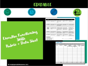 Preview of Executive Functioning Skills Rubric + Data Sheet *editable*