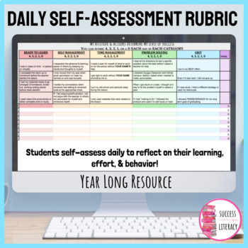 Preview of Executive Functioning Skills Self Assessment Rubric for Teens - Digital