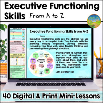 Preview of Executive Functioning Skills Workbook from A-Z: 40 Mini-Lessons & Activities
