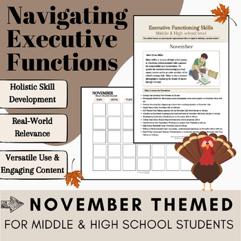 Preview of Executive Functioning Skills - plan & organize a calendar - November themed