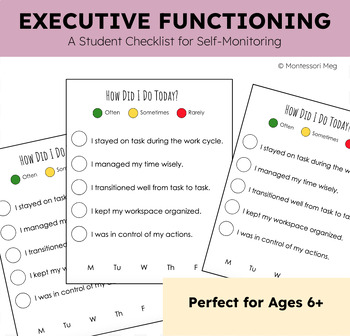 Preview of Executive Functioning - Student checklist
