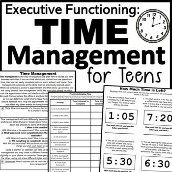 Preview of Executive Functioning for Teens Time Management Activities