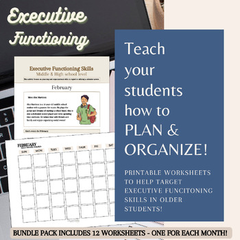 Preview of Executive Functioning, plan & organize calendar activity speech therapy MS + HS