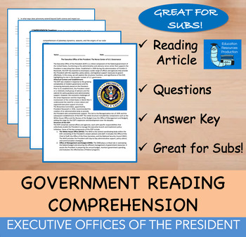 Preview of Executive Office of the President - Reading Comprehension Passage & Questions