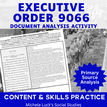 Preview of Executive Order 9066 for Japanese Internment WWII Document Analysis Activity WW2